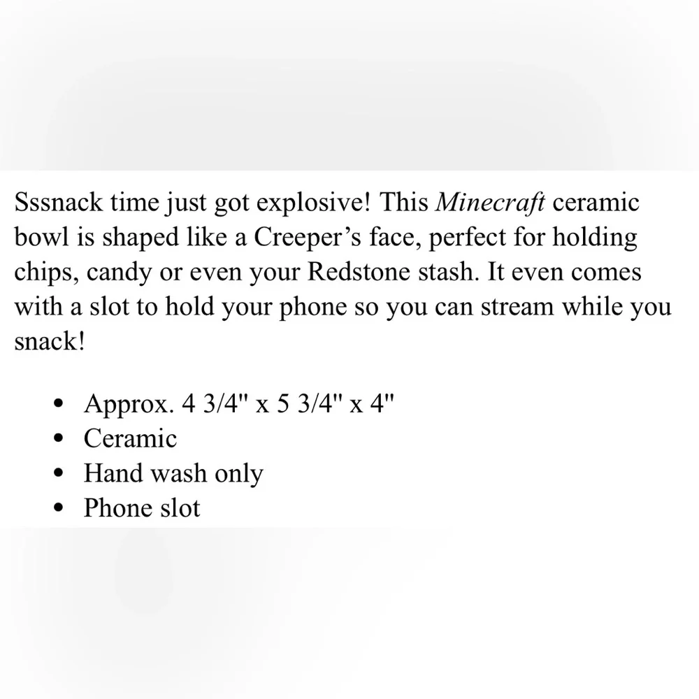 Minecraft Green Creeper Snack Bowl- NWT